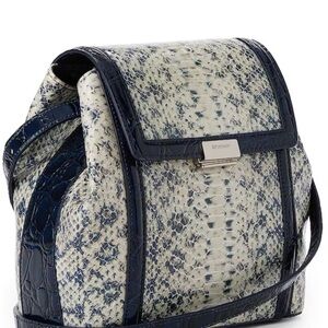 Brahmin Margo Navy Trim Ivory Snake-Print Shoulder/Crossbody Purse